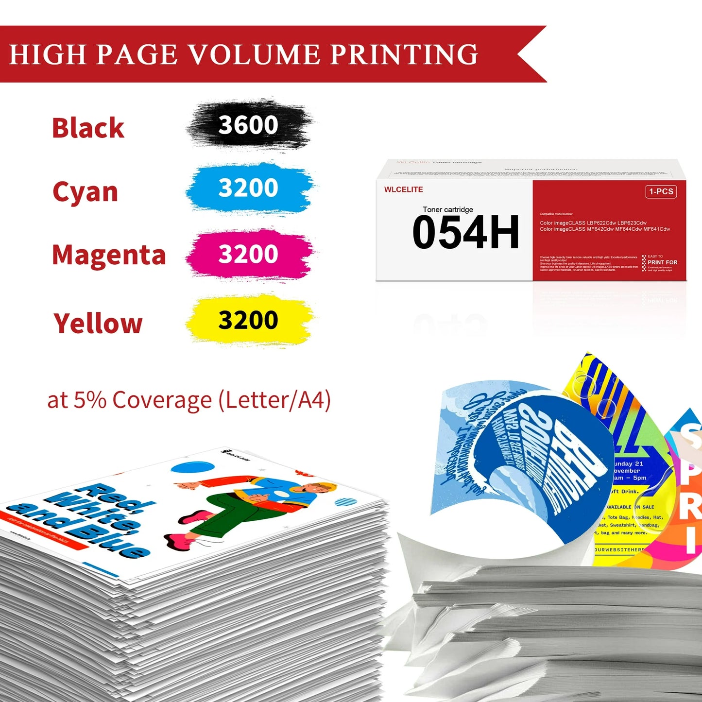 054H Toner Cartridge Compatible for Canon 054H Combo Pack Toner Cartridges LBP622Cdw LBP623Cdw Printer (4 pack)