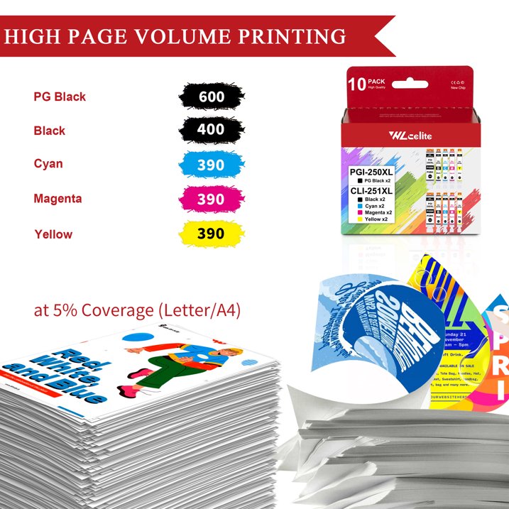 PGI 250XL CLI 251XL Ink Cartridge Compatible for Canon 250XL 251XL Ink Cartridge for MG7520 MG5420 Printer(10 Pack )
