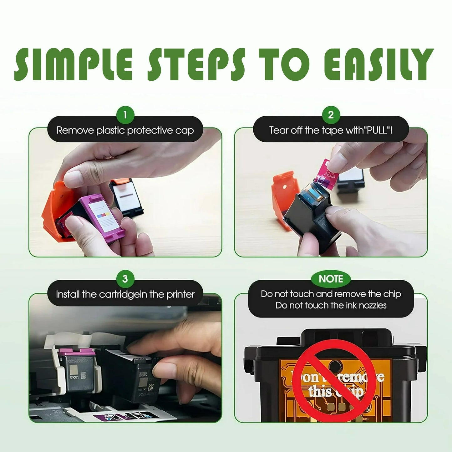 62XL Ink Black/Tri-Color Compatible for HP 62 Ink Cartridges for HP Envy 7640 Officejet 8040 Printer