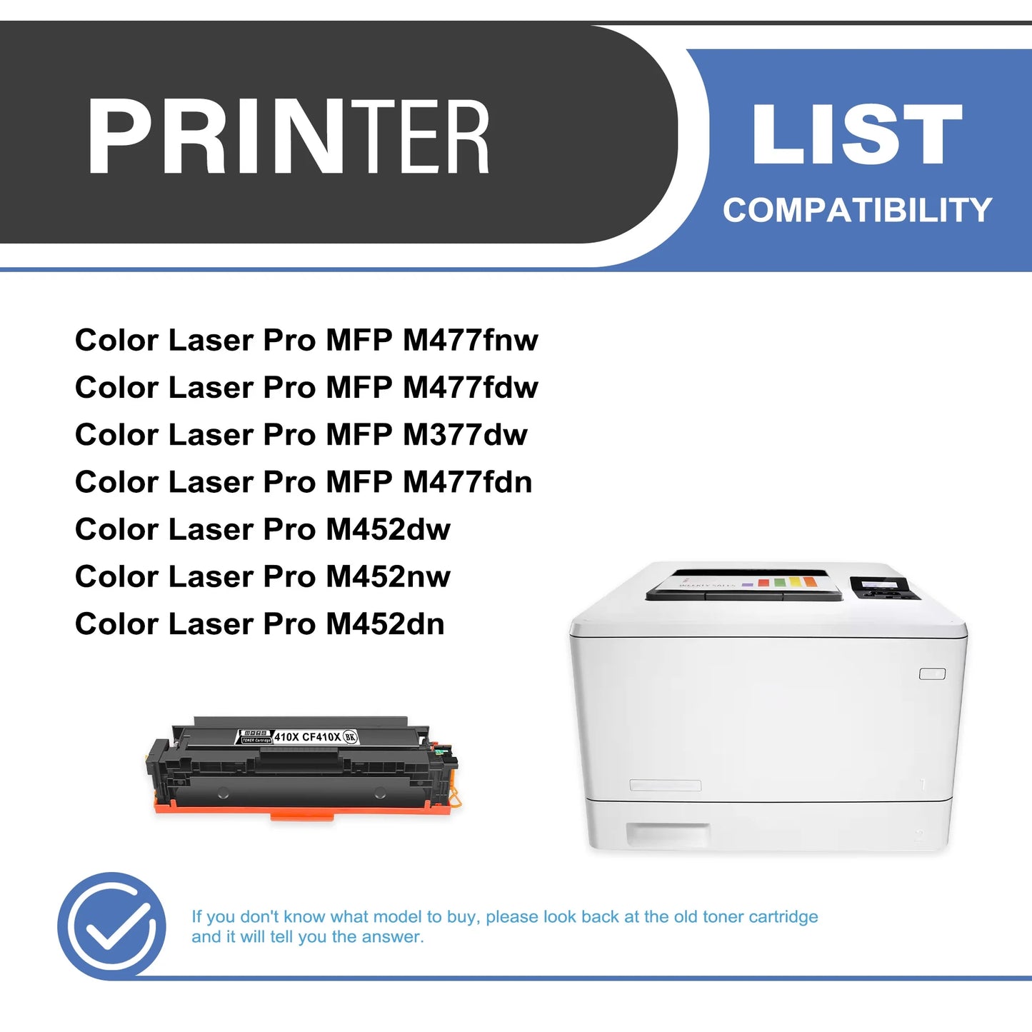 410X CF410X Toner Cartridge 1-Pack Compatible for HP 410X CF410X Black Toner Cartridges for Color Laser Pro M452 Series, Color Laser Pro MFP M377, M477 Series Printer