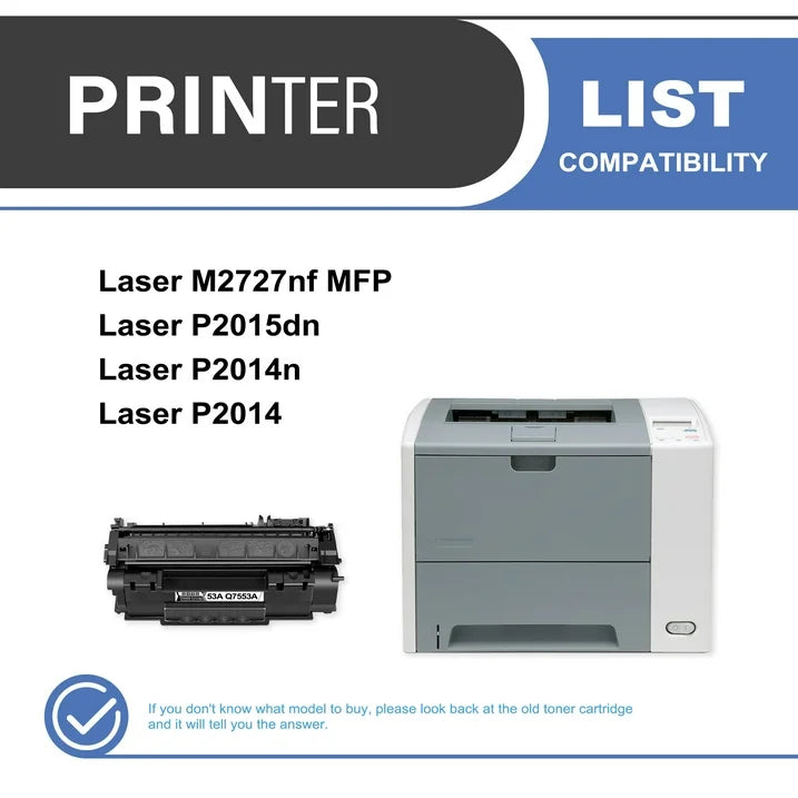53A Q7553A Toner Cartridge Black 1-Pack Compatible for HP 53A Q7553A Toner Cartridges for Laser P2014, P2015 Series; Laser M2727 MFP Series Printer