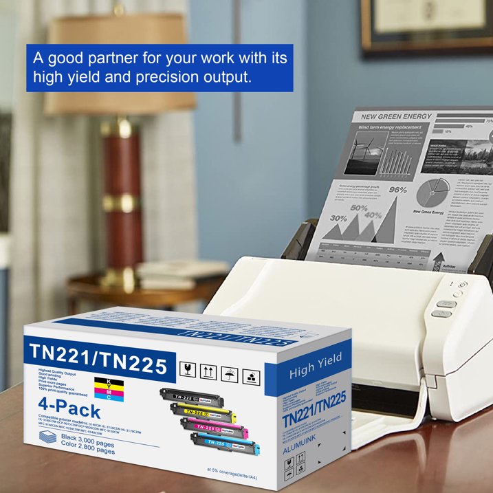 TN221 Toner Cartridge Replacement for Brother TN 221 Toner for MFC-9130CW HL-3140CW Printer (4-PK)