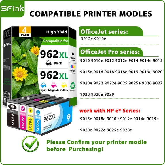962 XL Ink Cartridge Combo Pack 4 Pack Compatible for HP 962XL Ink 962 High Yield Ink Cartridges for OfficeJet Pro 9010 9025e 9020 9015e Printers