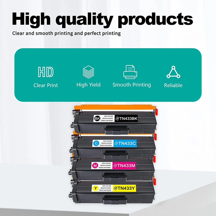 TN433 Compatible 2BK+1C+1Y+1M High Yield Replacement for Brother TN-433 HL-L8260CDW Toner