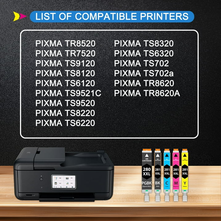5 Pack 280 281 Ink Cartridge Compatible for Canon PGI-280XXL 281XXL Ink for TR8500 TR8620 Printer