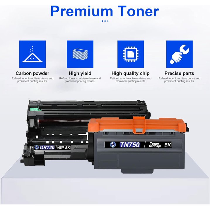 3 Pack TN750 TN-750 DR720 DR-720 High Yield Compatible Drum Unit & Toner Cartridge Replacement for Brother HL-5240 5250DN/DNT 5280DW 5270DN 5370DW/DWT Drum Unit Printer (2 Toner, 1 Drum)