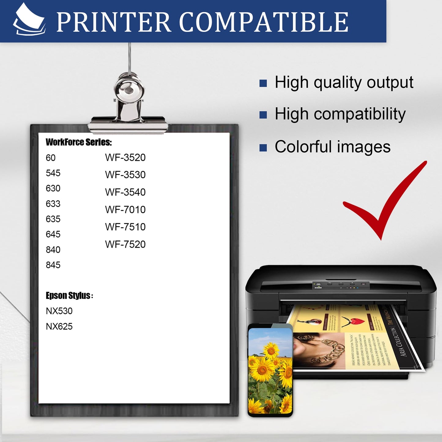T127 127 Ink Cartridge Replacement for Epson 127 Ink Cartridges for Epson Workforce WF-840 845, WF-7010 7510, WF-60 630, WF-645,WF-3520 3530 3540, WF-545,NX-530 625 (Black,Cyan,Magenta,Yellow,4-Pack)