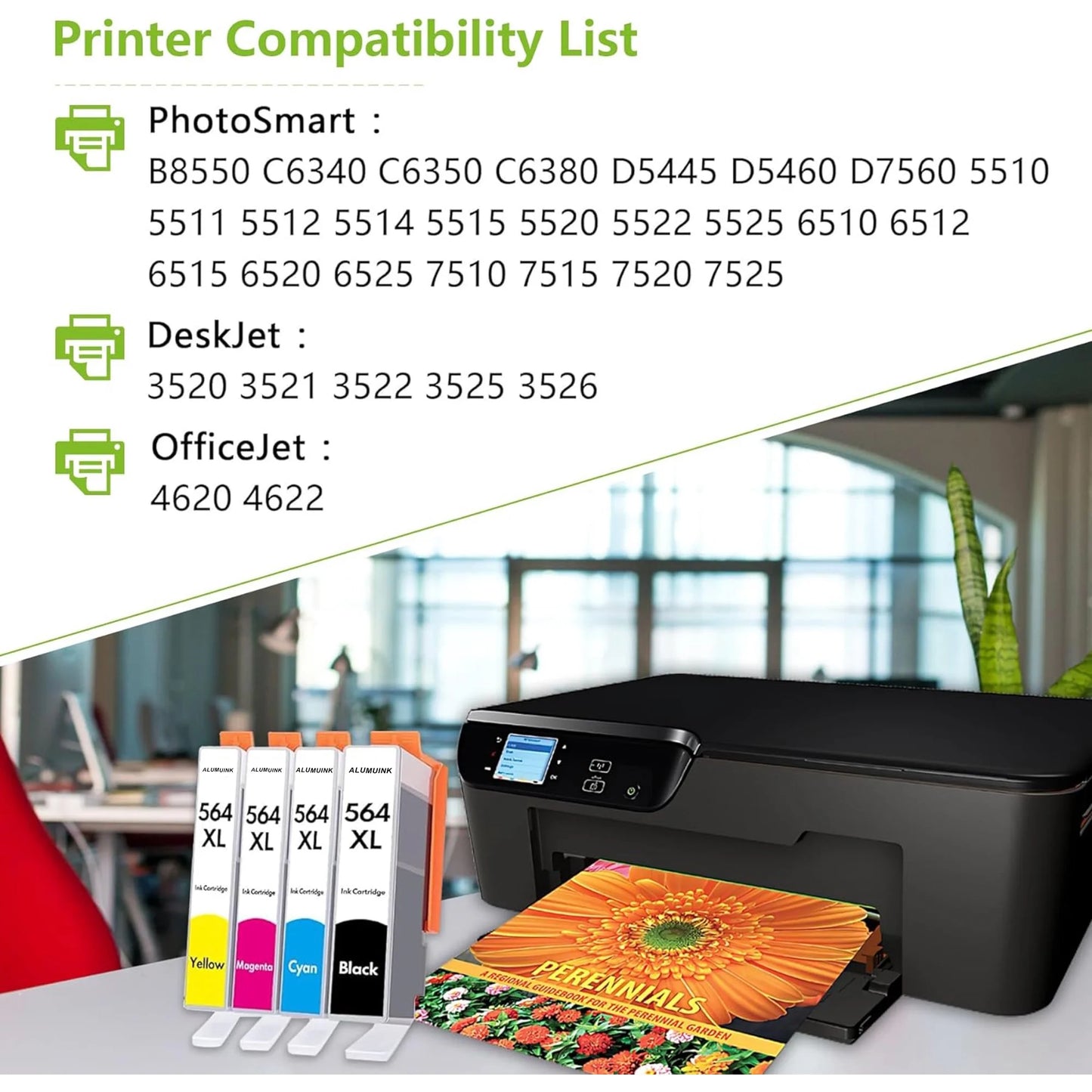 564 Ink Combo Pack Compatible for HP 564 XL Printer Ink Cartridges for DeskJet 3520 3525（4 Pack）