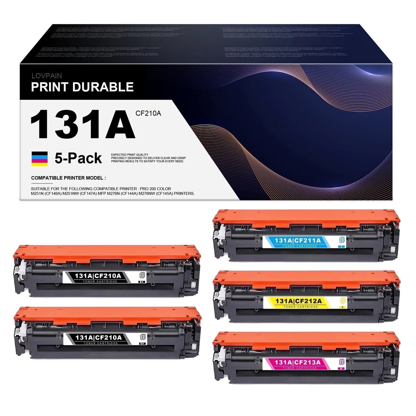 131A | CF210A CF211A CF212A CF213A Toner Cartridge Compatible for HP 131A Printer Toner Cartridges Pro Color M251nw M276nw M251n Printers 5 Pack ( 2 Black+1 Cyan+1 Magenta+1 Yellow)