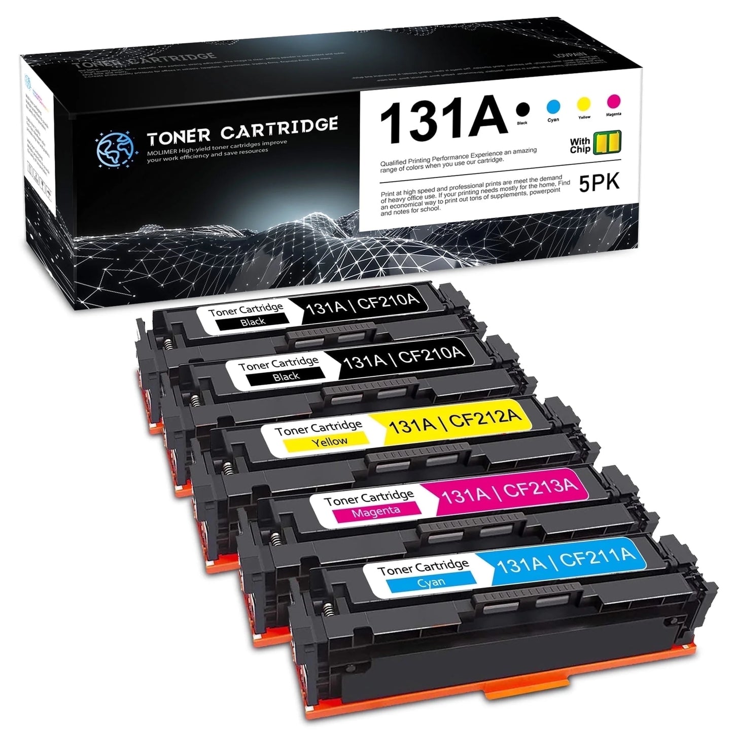 131A Toner With Chip Compatible for HP 131A CF210A Toner Cartridges for M276nw Printer (5 Pack）