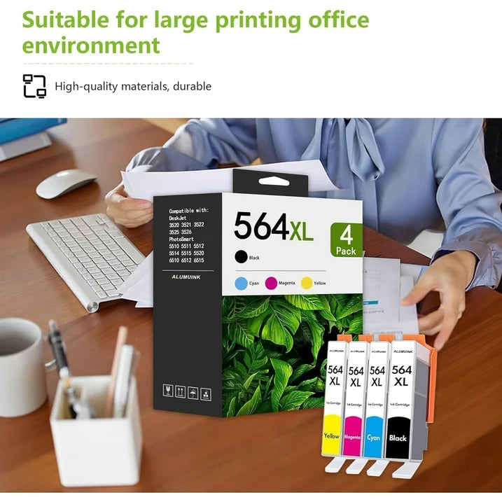 564 Ink Combo Pack Compatible for HP 564 XL Printer Ink Cartridges for DeskJet 3520 3525（4 Pack）