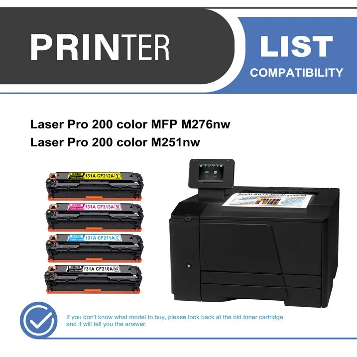 131A CF210A Toner Cartridge 4-Pack Compatible for HP131A CF210A Toner Cartridges for Laser Pro 200 color M251, MFP M276 Series Printer (1 Black, 1 Cyan, 1 Magenta, 1 Yellow)