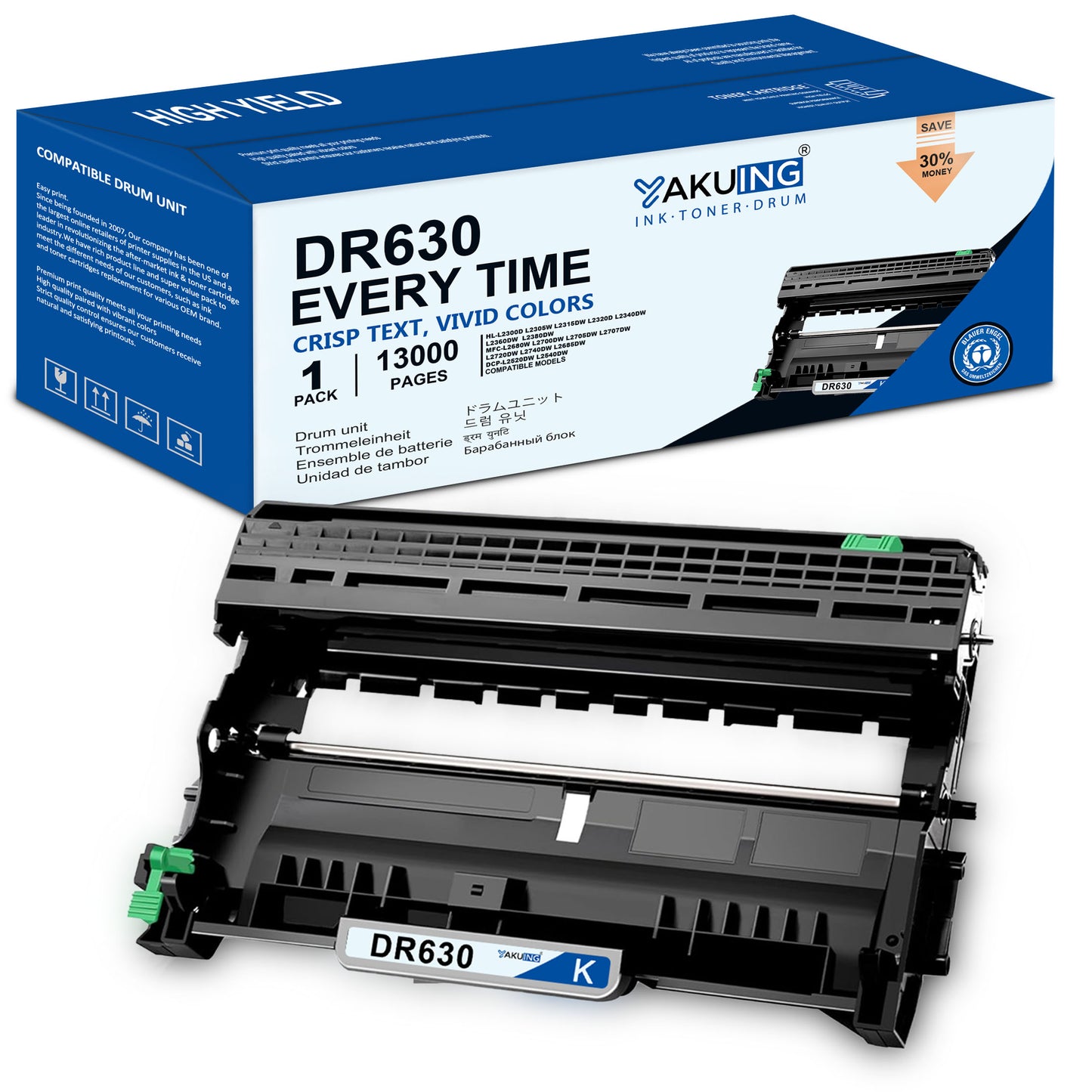 DR630 DR 630 Drum Unit Compatible for Brother DR630 High Yield Black Works with DCP-L2520DW HL-L2300D MFC-L2680W ( 1-Pack )