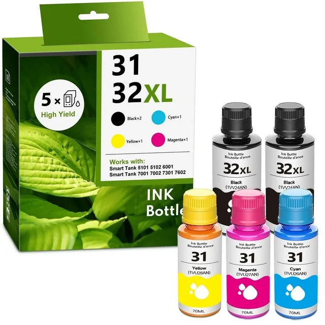 31 Ink 32XL Black Ink Bottle Set Compatible for HP 31 32 XL Ink Bottle Set for Smart Tank 5000 6001 7301 Printers