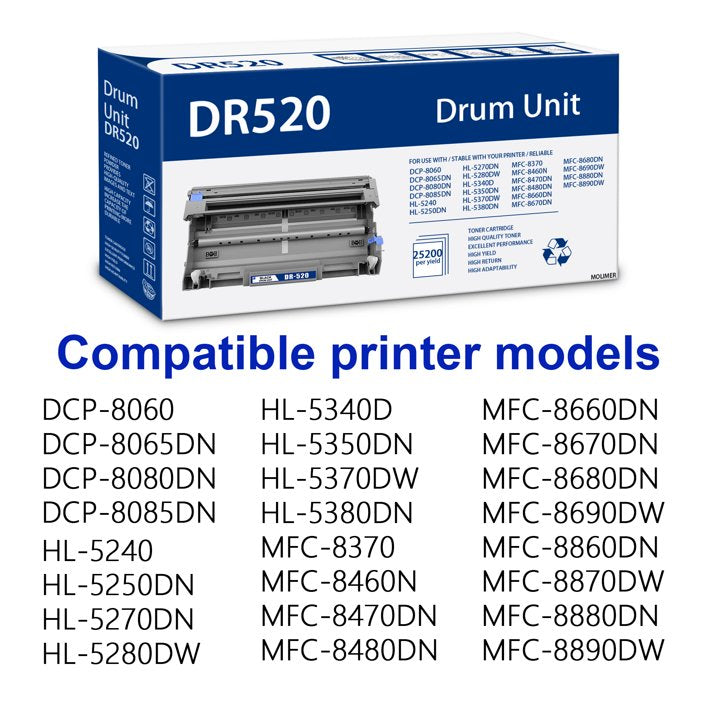 DR520 Black Drum Unit Compatible for Brother DR 520 DR-520 (1 Pack Drum) for HL-5370DW HL-5380DN Printers