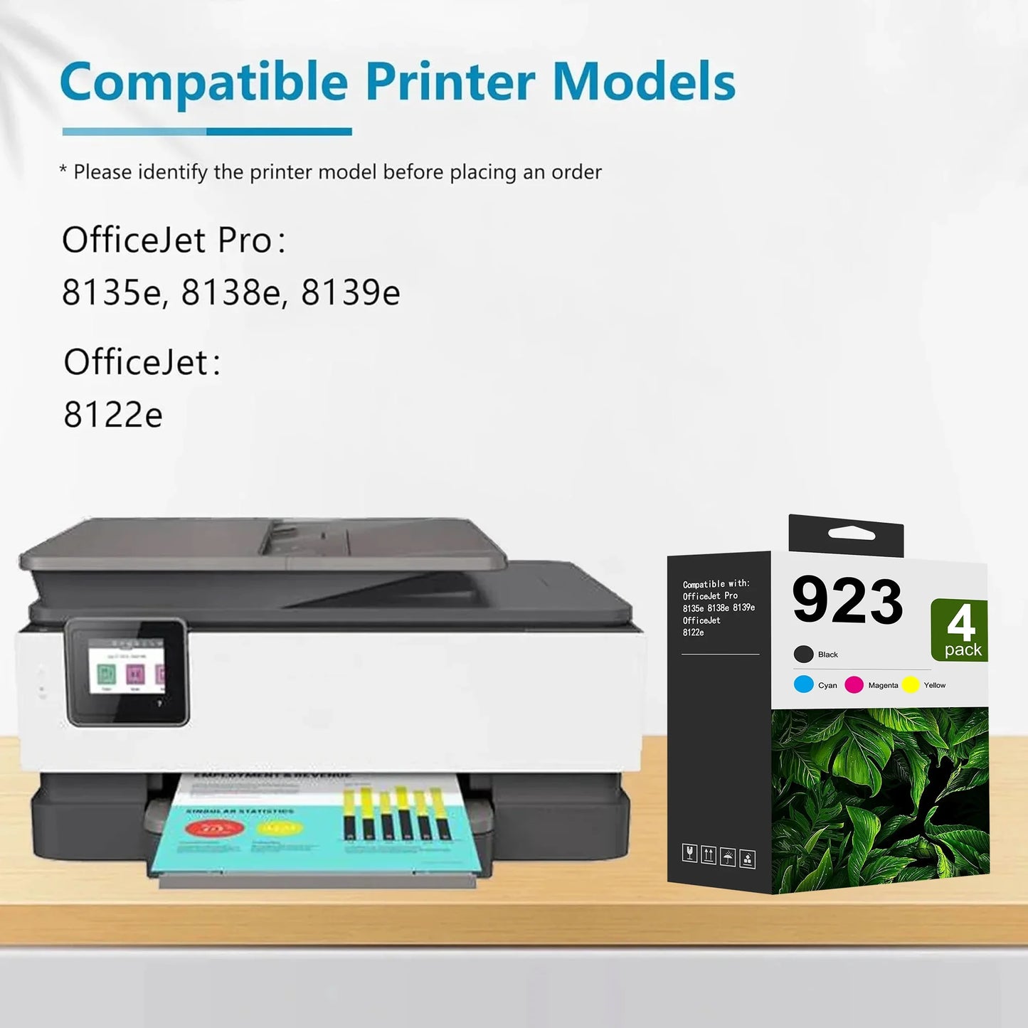 923 Ink Cartridges Compatible for HP 923 Ink Cartridges Work with for OfficeJet 8122e OfficeJet Pro 8135e 8138e 8139e Printer (4-Pack, Black/Cyan/Yellow/Magenta)