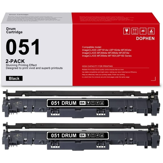 2-Pack 051 Drum Unit Black 051 Drum Unit Replacement for Canon imageCLASS MF264dw MF267dw MF269dw LBP162dw Printer