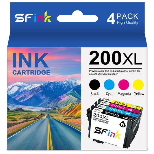 T200XL 200 XL Ink Cartridge 4-Pack Compatible for Epson 200XL Ink Cartridges for Epson Expression XP-410 XP-400 XP-310 XP-300 XP-200 Workforce WF-2520 2530 2540 (Black,Cyan,Magenta,Yellow)