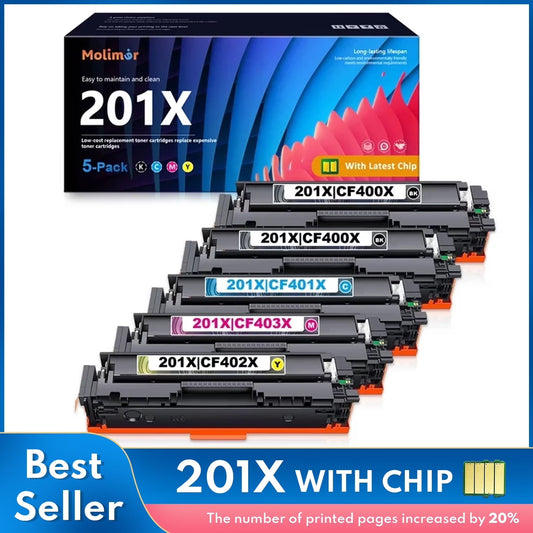 201X | CF400X CF401X CF402X CF403X With Chip Toner Cartridge 5 Pack Black Cyan Yellow Magenta Compatible for HP Pro M252dw M252n MFP M277n M277dw M277c6 M274n Printers