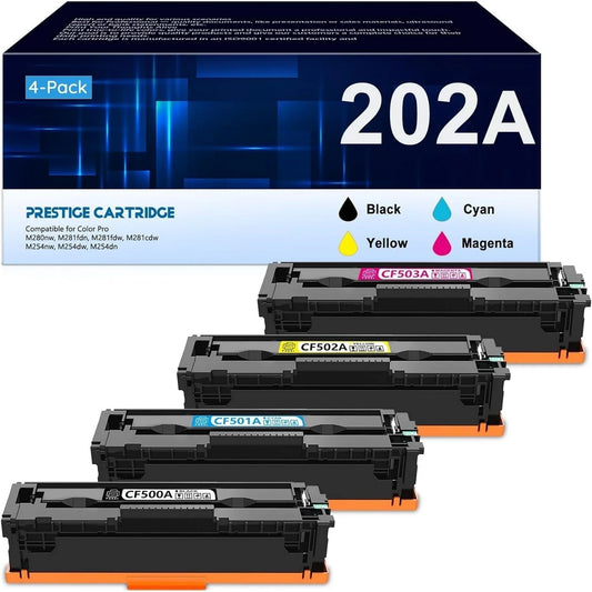 202A Toner Cartridges with Chip 4-Pack (CF500A, CF501A, CF502A, CF503A) Compatible for HP 202A HP202A for Color Pro M254dw Color Pro MFP M281cdw Printer