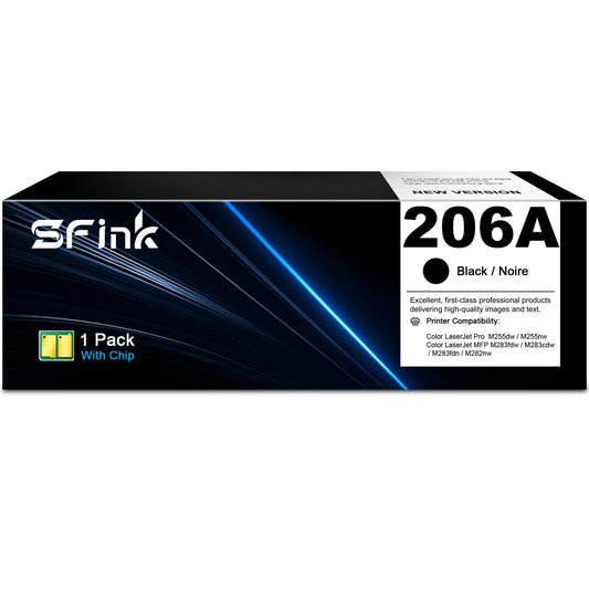 206A W2110A Toner Cartridges With Chip Compatible for HP 206 206A Toner Cartridge for HP Color LaserJet Pro M255 Color LaserJet Pro M282nw, M283cdw Series Printer (1-Pack,Black)