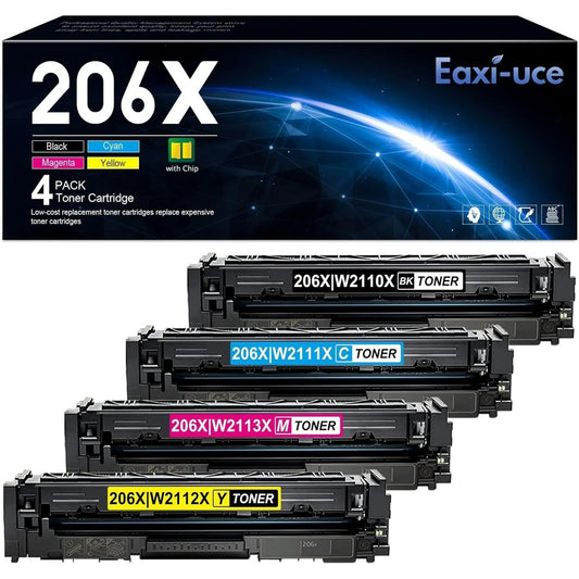 206X Toner Cartridges 4 Pack High Yield (with Chip) Toner Cartridge: Compatible for HP 206X 206A W2110X with Color Pro MFP M283fdw M283cdw M255dw M282nw Printer 206X Set Toner
