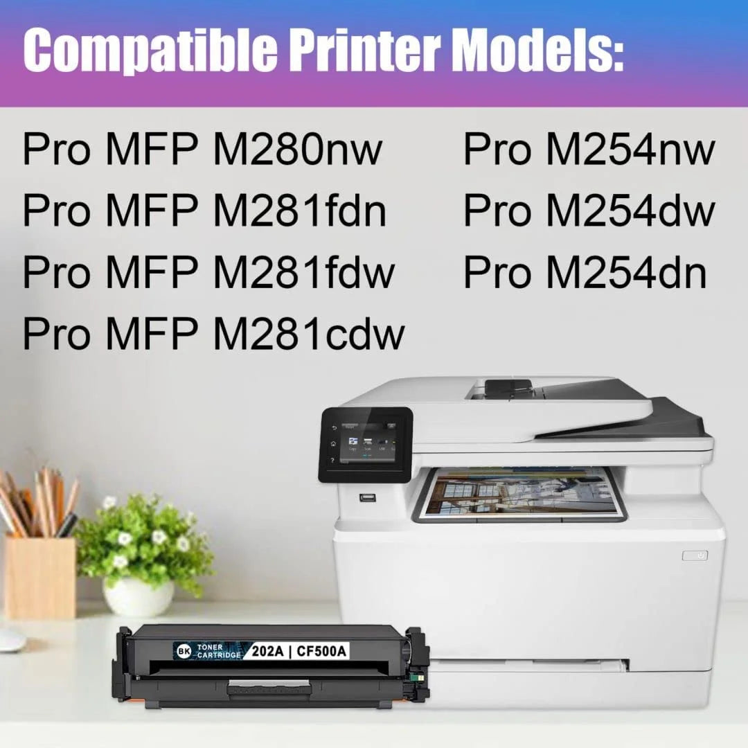3-Pack Black High Yield 202A | CF500A Toner Cartridge Compatible for HP Color Pro MFP M280nw M281fdn M254dn Printer