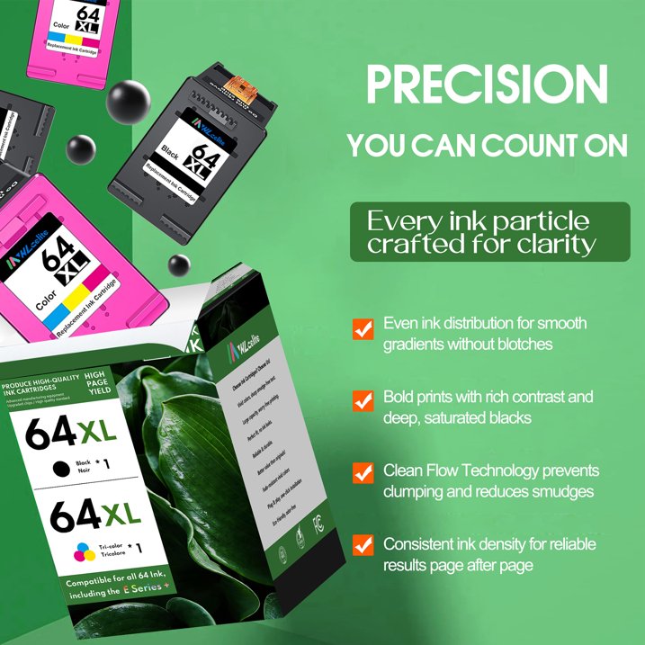 64 Ink Compatible for HP 64XL Ink Cartridge For Envy Inspire 7255e 7258e 7955e 7958e (Black, Tri-color, 2-Pack)