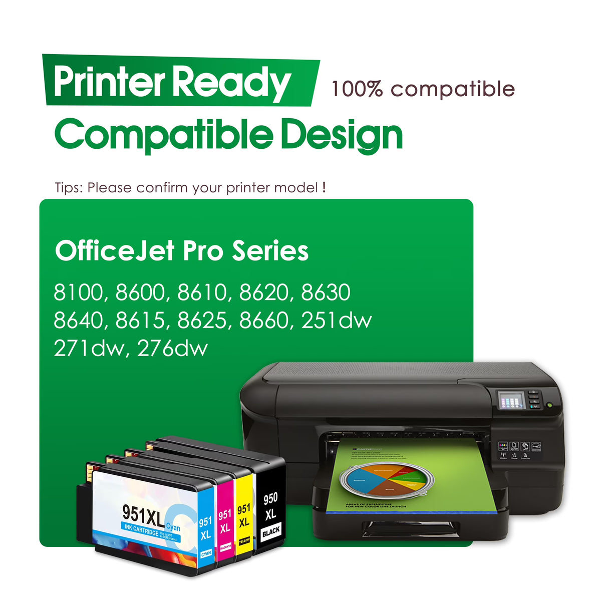 950XL and 951XL Ink Cartridge Combo Pack Compatible for HP 950 XL 951 XL Ink Cartridge for OfficeJet Pro 8600 8610 8615 8100 8630 8660 276DW Printers (2 Black, 1 Cyan, 1 Magenta, 1 Yellow)