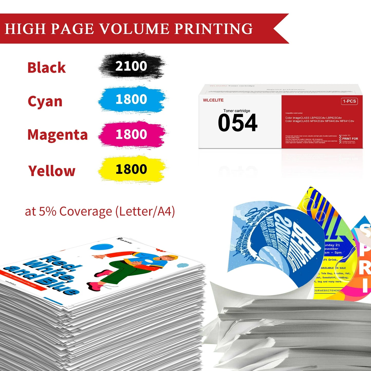 054 Toner Cartridge Compatible for Canon 054 Toner Cartridges Printer(4Pack，Black Cyan Magenta Yellow)