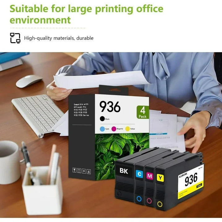936 Ink 4 Pack Compatible for HP 936 Ink Cartridge for 9110 9120 9122 (Black Cyan Magenta Yellow）