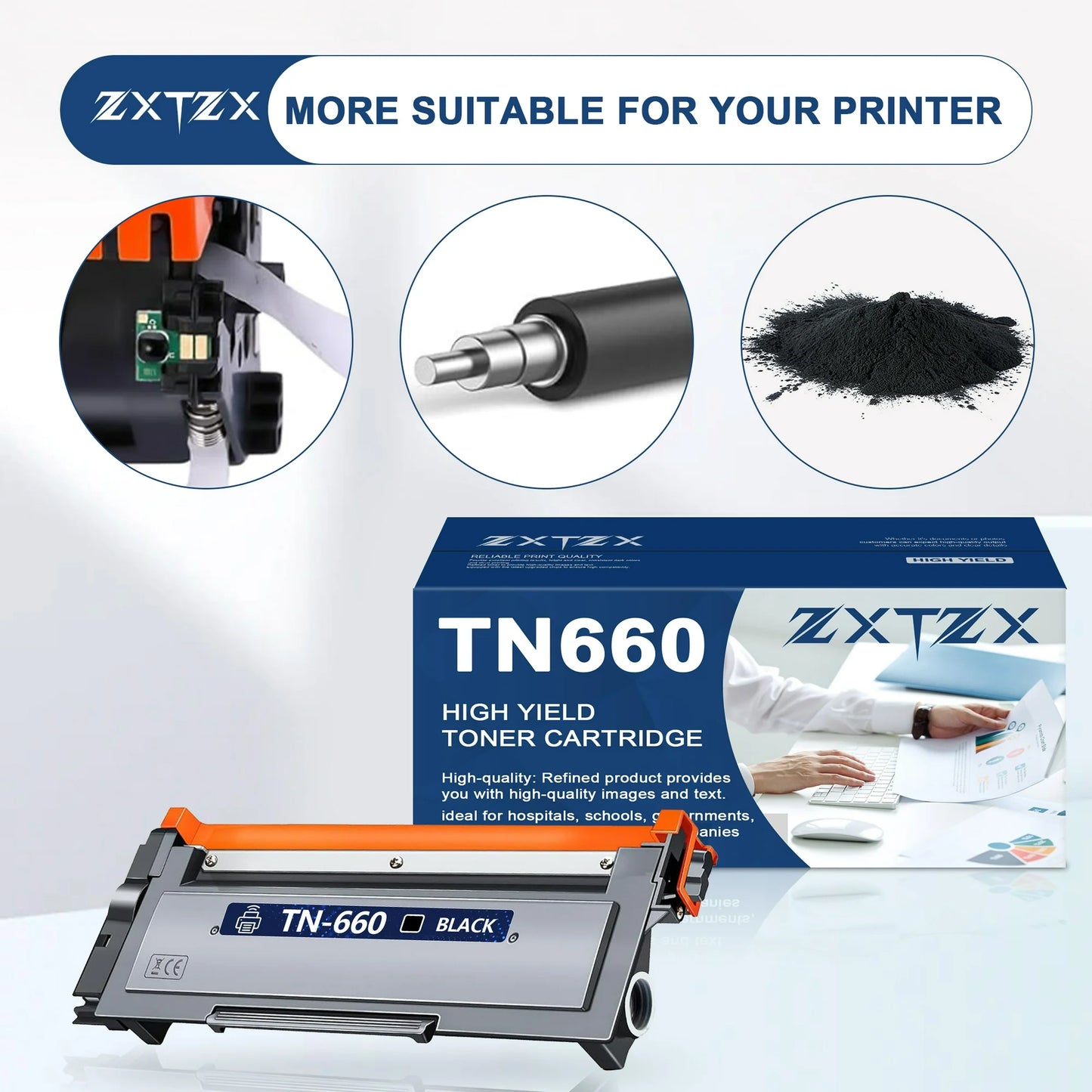 TN660 Toner Compatible for Brother TN660 Toner Cartridges Printer (4-Pack )