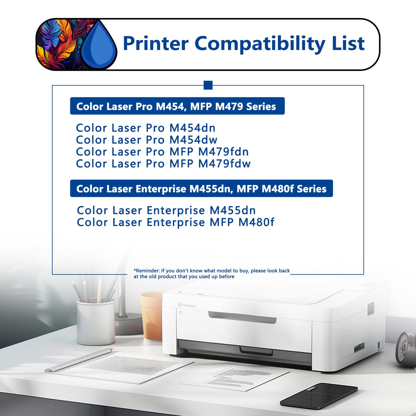 414A Toner Cartridge 1 Pack Compatible for HP 414A W2020A Black Toner Cartridges for Color Laser Enterprise M455dn, MFP M480f; Color Laser Pro M454, MFP M479 Series Printers