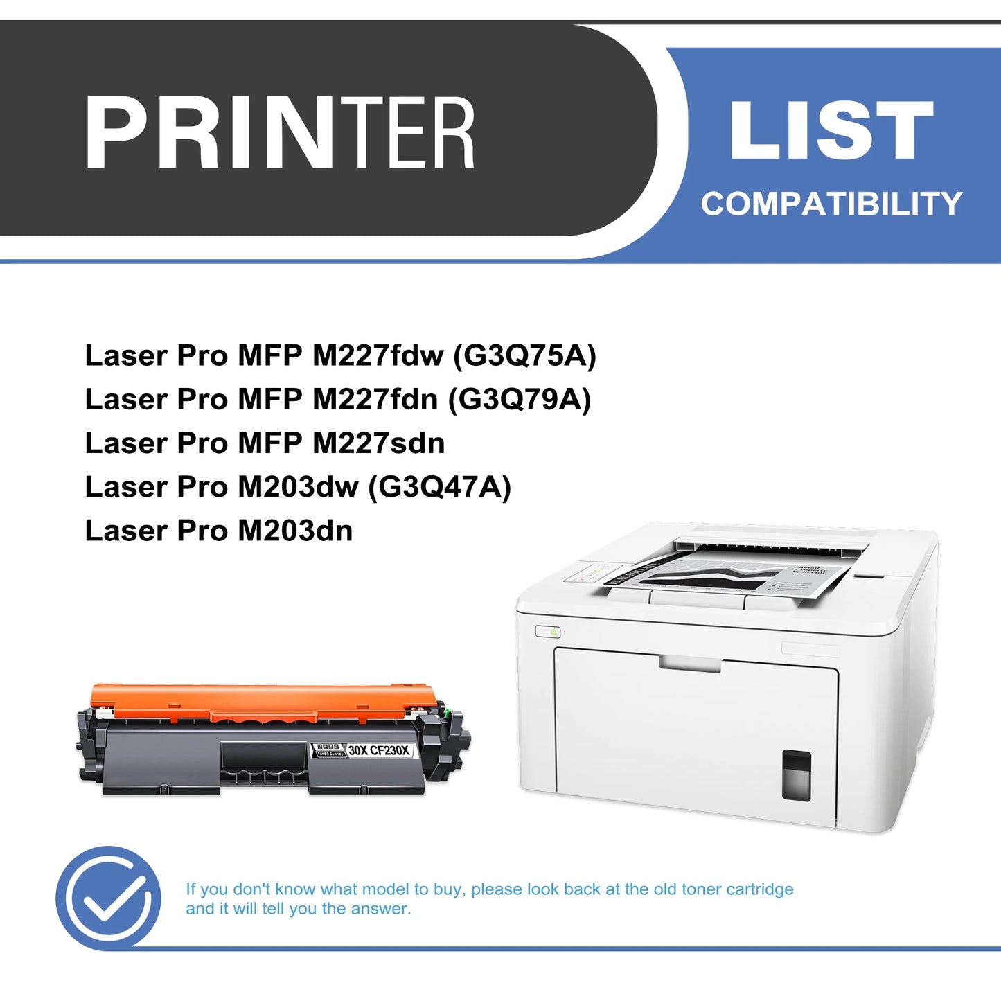 30X CF230X Toner Cartridge Black 1-Pack Compatible for HP 30X CF230X Toner Cartridges for Laser Pro M203 Series; Laser Pro MFP M227 Series Printer