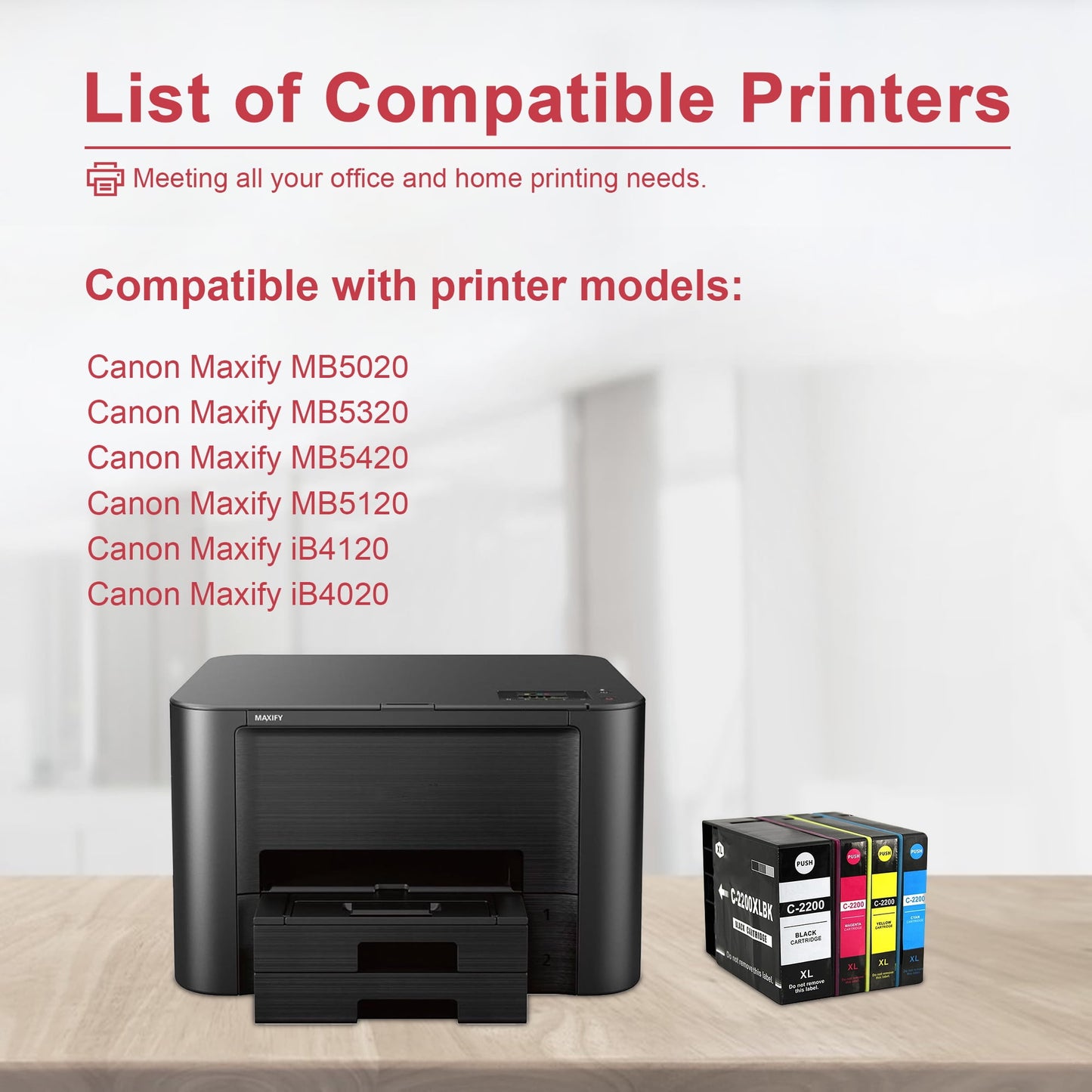 PGI-2200XL Ink cartridges Compatible for Canon PGI-2200XL ink for Canon Maxify iB4020 Printer (1 Black, 1 Cyan, 1 Magenta, 1 Yellow, 4Pack)