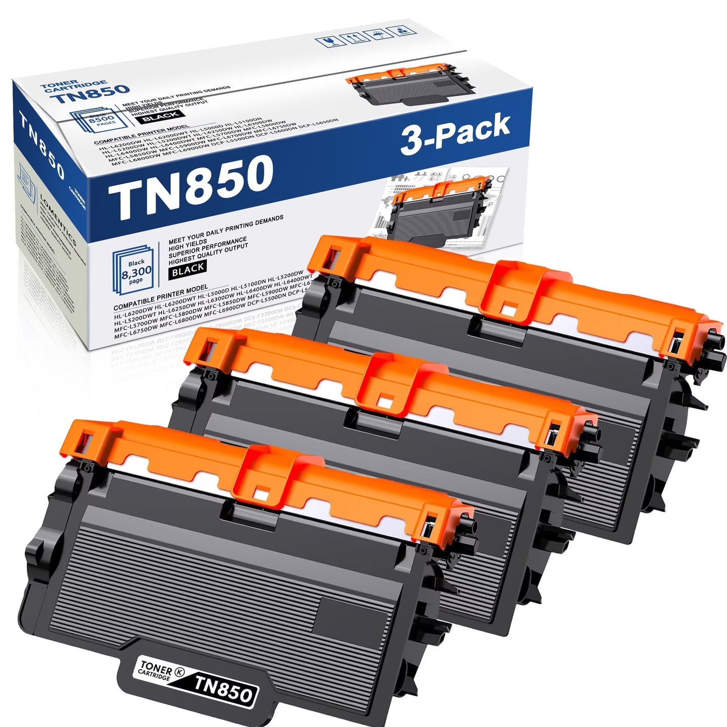 3 PK TN850 Toner Cartridge Replacement for Brother TN850 820 Toner HL-L5200DW MFC-L6800DW L6900DW
