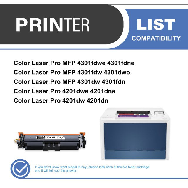 210A W2100A Toner Cartridge Black 1-Pack Compatible for HP 210A W2100A Toner Cartridges for Color Laser Pro 4201, Color Laser Pro MFP 4301 Series Printer