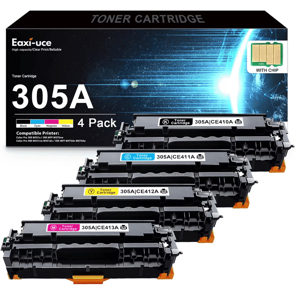 305A Compatible for 305A 305X CE410X CE410A Toner Cartridges for Pro m451nw M351A Printers (4 Pack)
