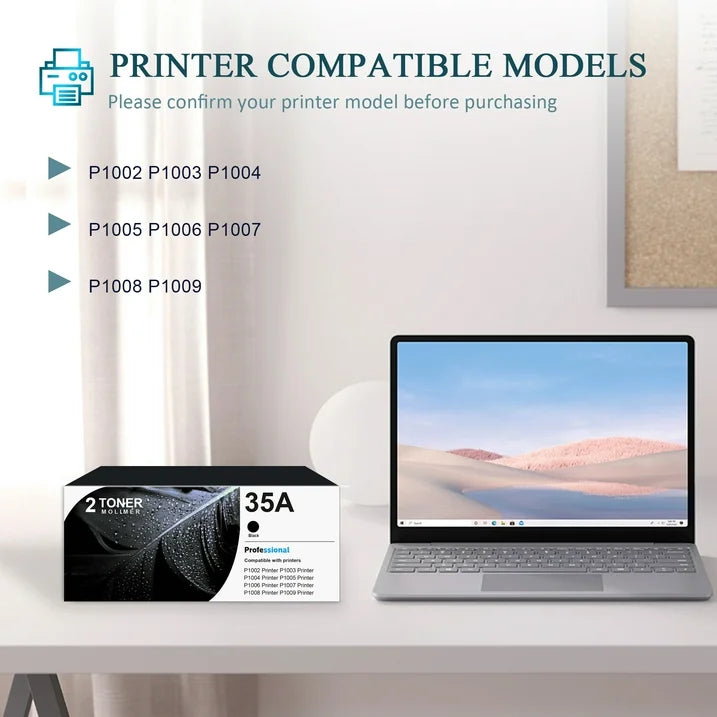 35A CB435A Compatible for HP 35A Laserjet Toner Cartridge Black for P1002 P1003 Printer, 2 Pack