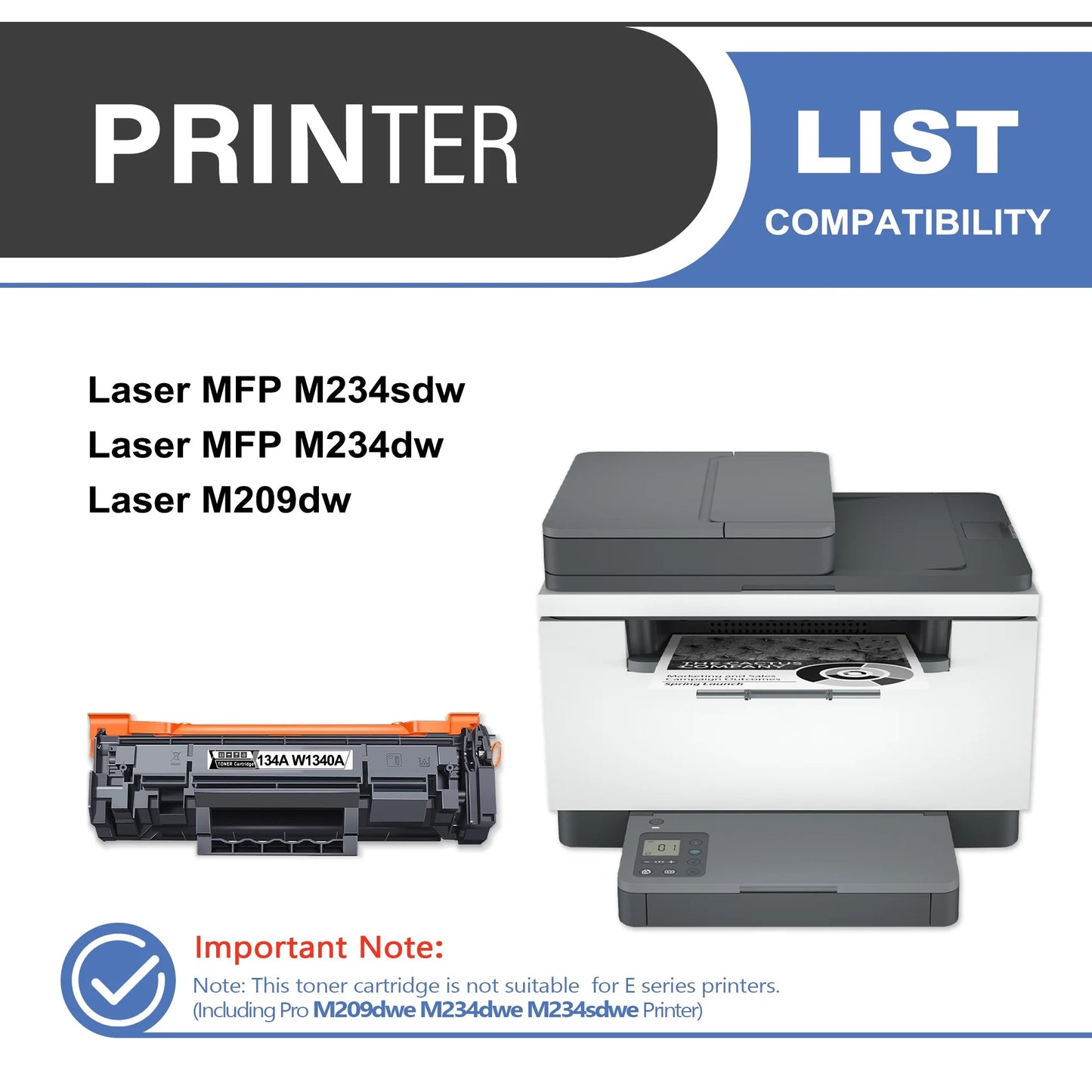 134A W1340A Toner Cartridge Balck 1-Pack Compatible for HP 134A W1340A Toner Cartridges for Laser M209,MFP M234 Series Printer（with Chip）