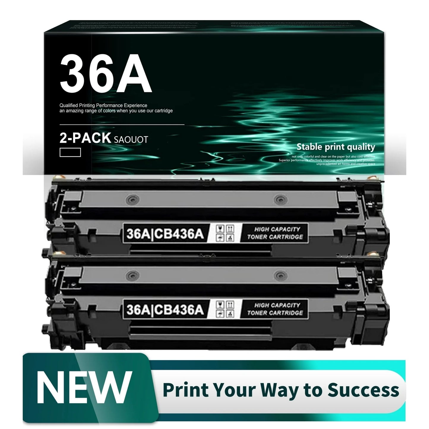 36A | CB436A Black 2 Pack High Yield Toner Cartridge Compatible for HP P1505n Printer