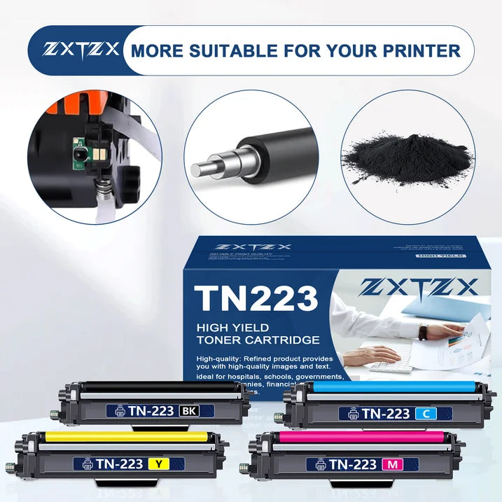 TN223 Toner Compatible for Brother TN223 Toner Cartridges Black Cyan Magenta Yellow Printer 4 Pack