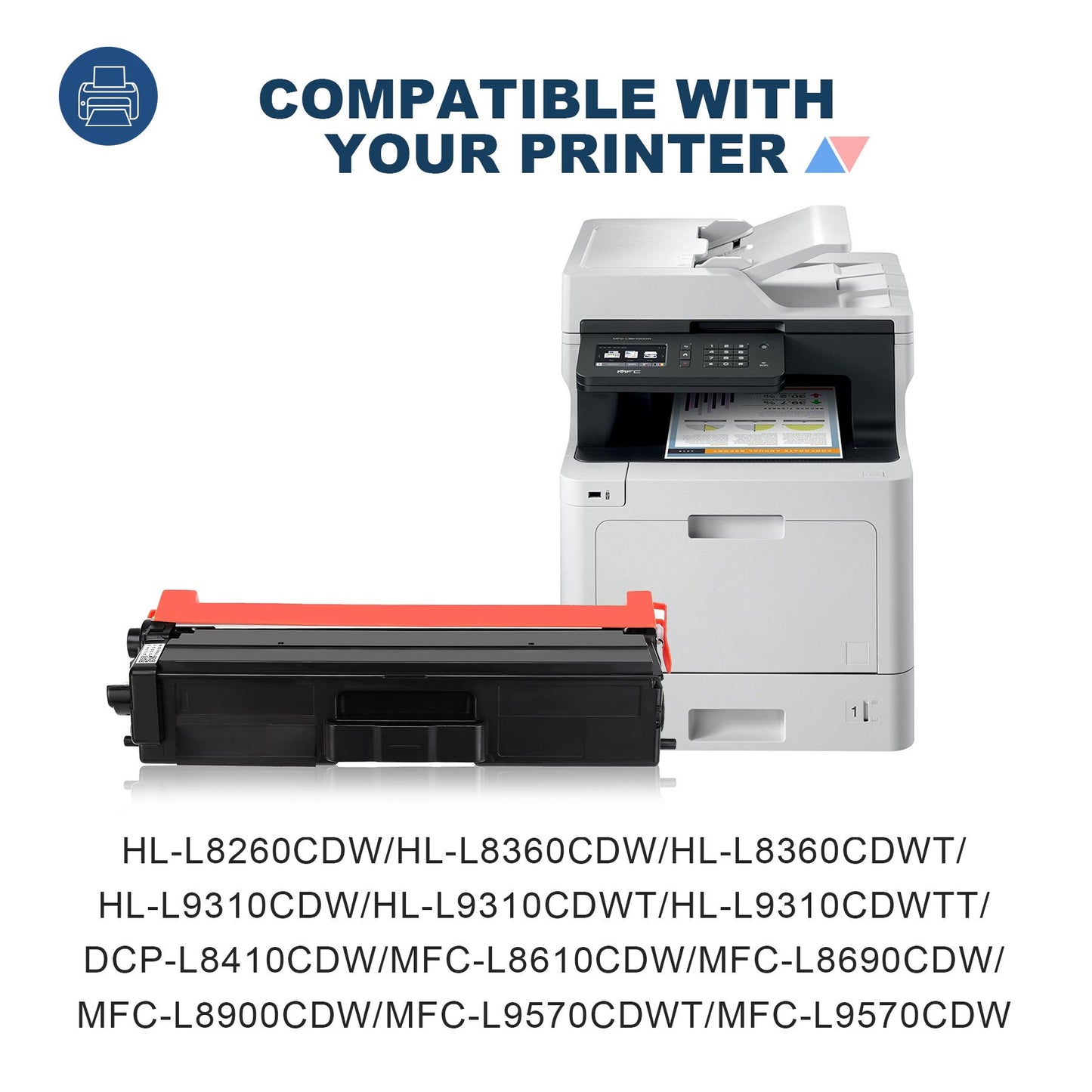 TN-433 High Yield Toner Cartridge- Replacement for Brother TN433 MFC-L8690CDW Printer (Cyan, Yellow, Magenta, 3 Pack)