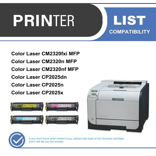 304A CC530A Toner Cartridge 4-Pack Compatible for HP 304A CC530A Toner Cartridges for Color Laser CM2320 MFP, Color Laser CP2025 Series Printer (1 Black, 1 Cyan, 1 Magenta, 1 Yellow)