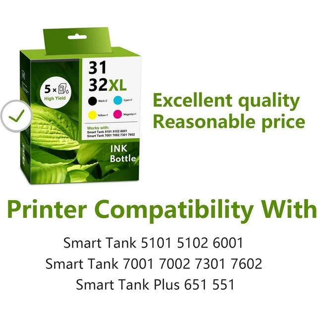 31 Ink 32XL Black Ink Bottle Set Compatible for HP 31 32 XL Ink Bottle Set for Smart Tank 5000 6001 7301 Printers