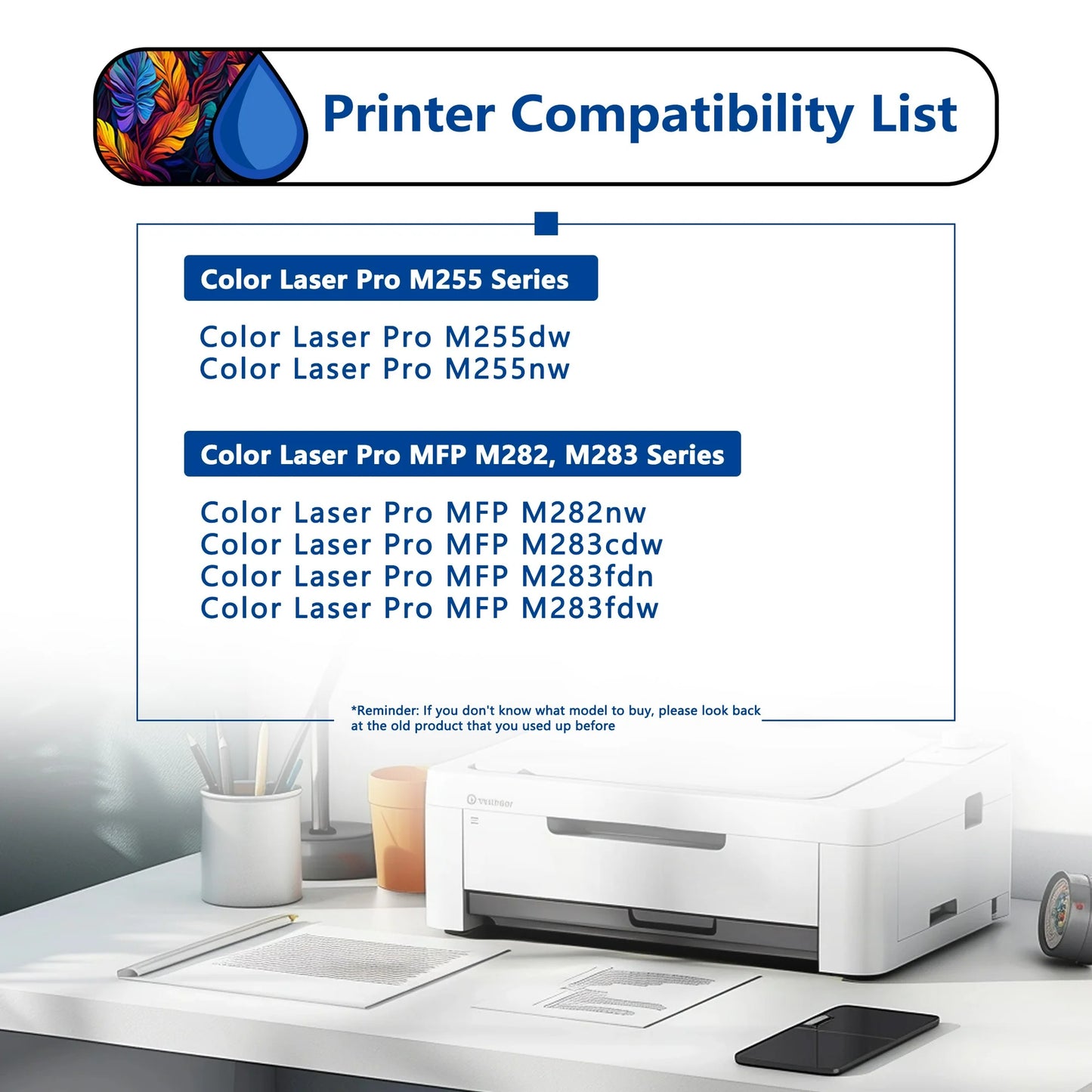206A Toner Cartridge 1 Pack Compatible for HP 206A W2110A Black Toner Cartridges for Color Laser Pro M255; Color Laser Pro MFP M282, M283 Series Printers