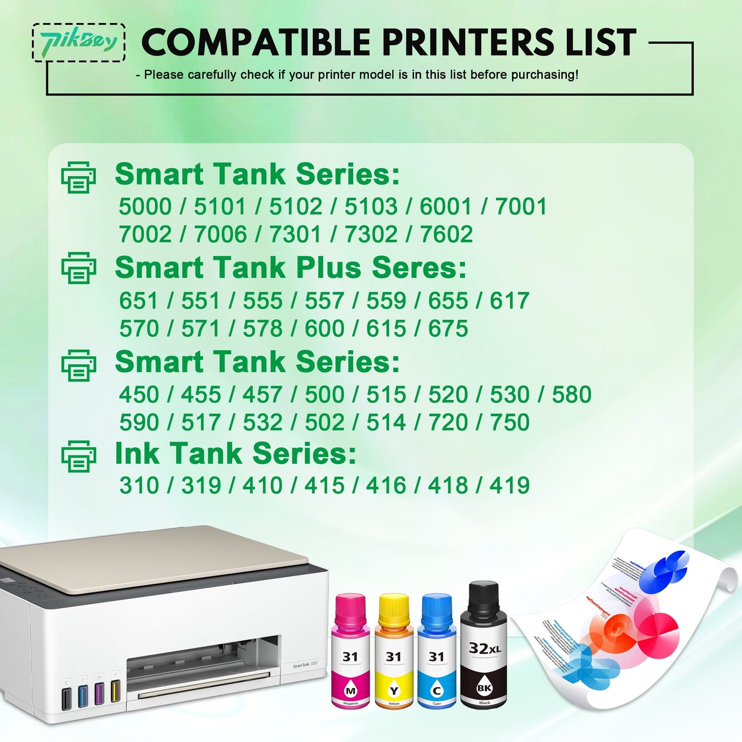 31 Ink 32XL Ink Bottle Cartridges (4-Pack) - Compatible for HP 31 32 XL Ink Bottle for Smart Tank 5102 7300 Ink Refill Printers