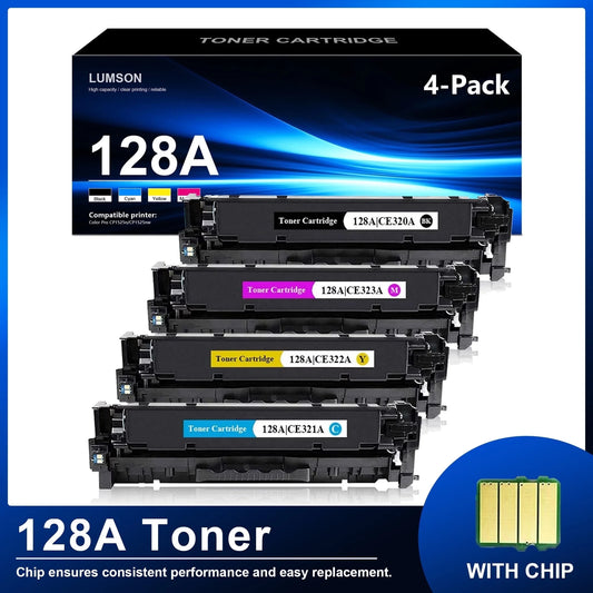 4 Pack 128A|CE320A Toner Cartridge Compatible for HP Color Pro CP1525n CP1525nw Printers