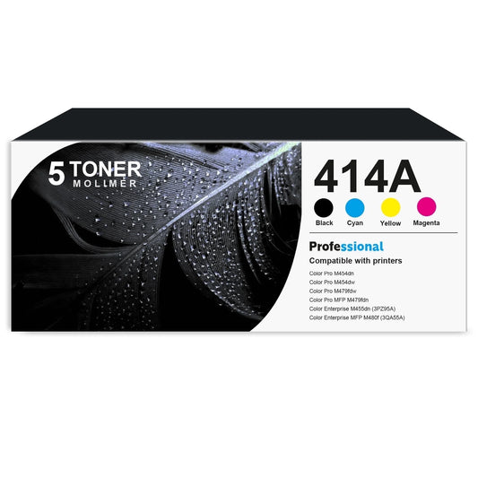 414A Toner Cartridge With Chip Compatible for HP 414A Toner Cartridges 5 Pack W2020A W2021A W2022A W2023A for Laserjet Pro M454dw M479fdw Printer（2 Black 1 Cyan 1 Magenta 1 Yellow）