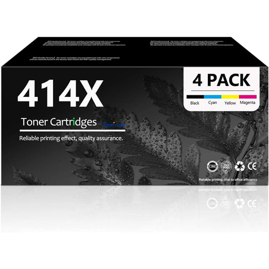 414X Toner Cartridges 4 Pack High Yield with Chip: W2020X Black, W2021X Cyan, W2022X Yellow, W2023X Magenta for Color Laser Enterprise M455dn, MFP M480f; Pro M454 Series, Pro MFP M479 Series Printer